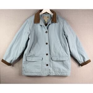 VTG LL Bean Jacket Womens XL Blue Canvas Chore Barn Coat Corduroy THINSULATE